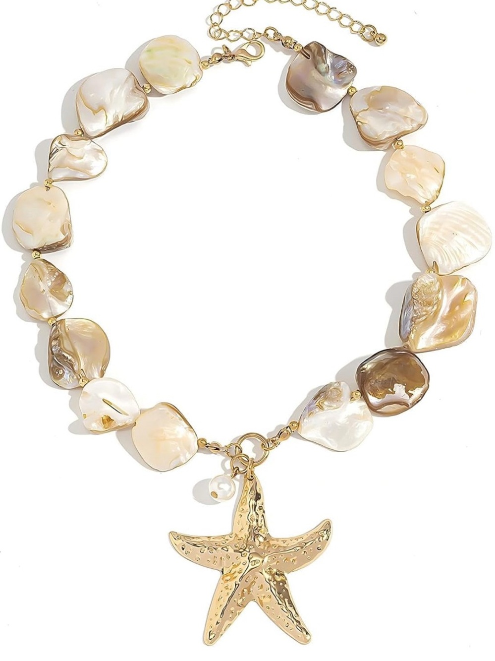 Gold Starfish Shell Choker Necklace - Iridescent Pearl - Picture 5 of 6